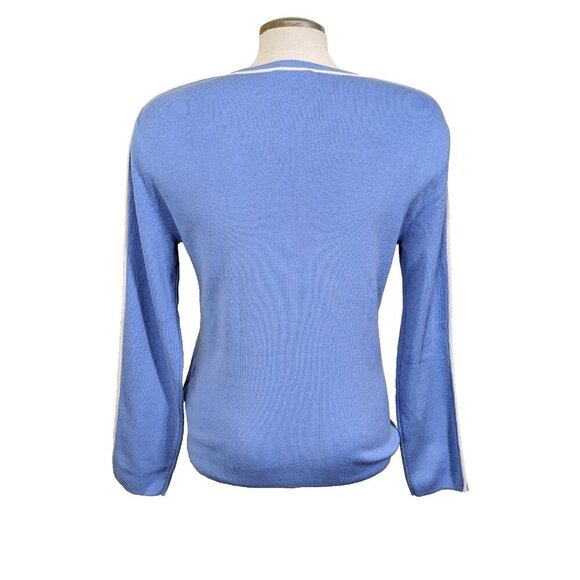 Equipment Femme Womens L Sweater Silk Cotton Blue Long Sleeve Pullover Pocket - Picture 4 of 6